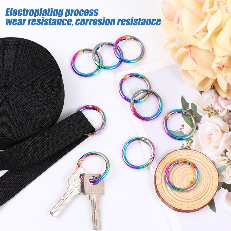 PECMER 1 Inch Spring O Rings Buckles-10 Pcs Rinbow Spring Gate Rings Clasps for Purse Shoulder Bag-Round Spring Hooks Carabiner Snap Clips for Handbag Key Chains DIY Crafts - Image 3